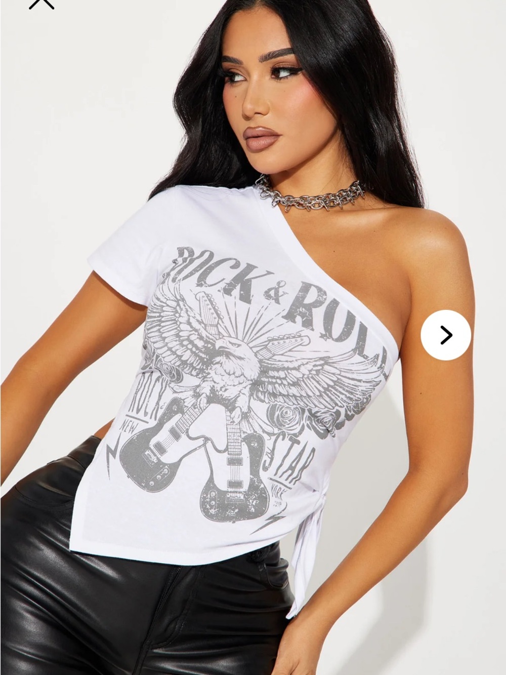 White One-Shoulder Rock Graphic Tee